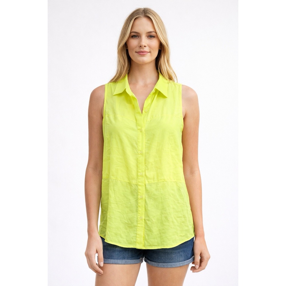 Theory Neon Yellow Silk Sleeveless Blouse Medium‎ Minimalist Luxury Top